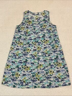 J. Jill Love Linen Sleeveless Dress size 1X Women's Tropical Print Blue & White